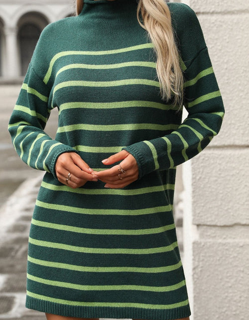 Load image into Gallery viewer, Striped Mock Neck Long Sleeve Mini Dress
