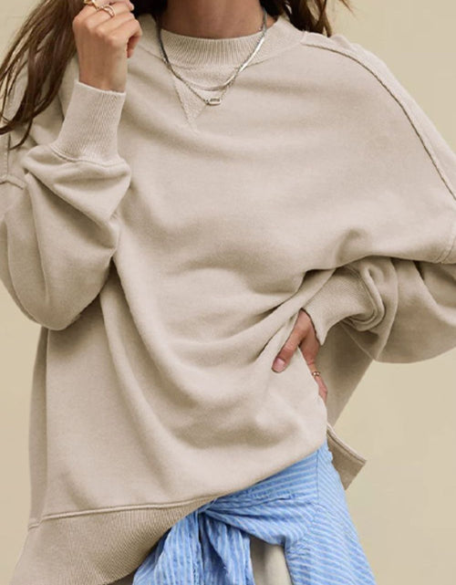Load image into Gallery viewer, Side Slit Round Neck Long Sleeve Sweatshirt
