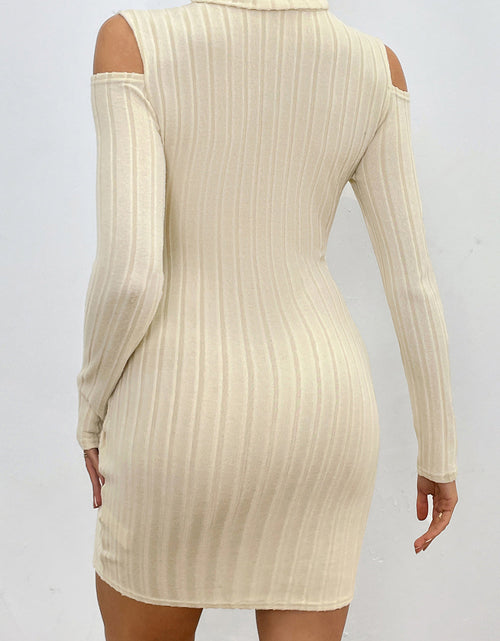 Load image into Gallery viewer, Ribbed Turtleneck Cold Shoulder Long Sleeve Mini Dress
