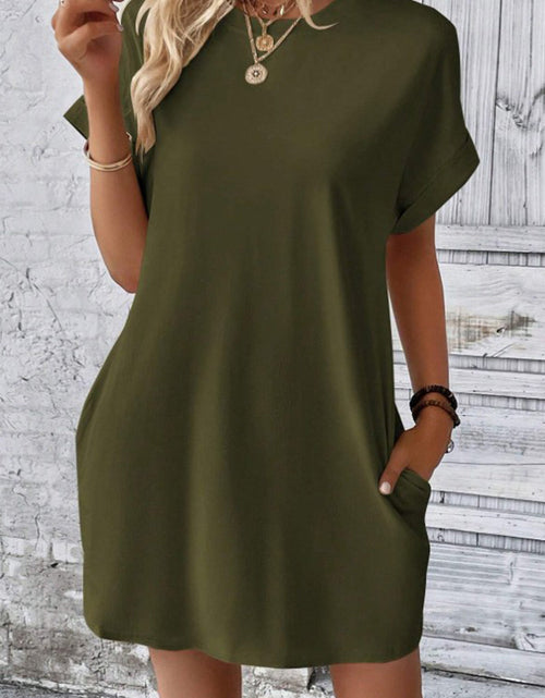Load image into Gallery viewer, Pocketed Round Neck Short Sleeve Dress
