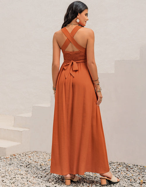 Load image into Gallery viewer, Crisscross Back Smocked Square Neck Maxi Dress
