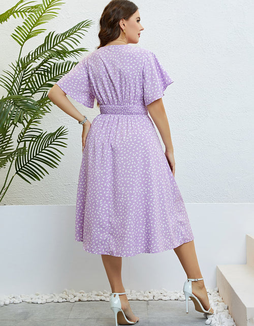 Load image into Gallery viewer, Honey Plus Size Printed Smocked Waist Surplice Dress
