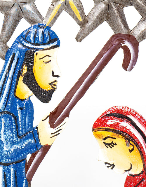 Load image into Gallery viewer, Tabletop Nativity Encased in Stars, Haitian Metal Drum Art by Global Crafts Wholesale
