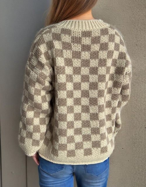 Load image into Gallery viewer, Checkered Button Up Round Neck Cardigan
