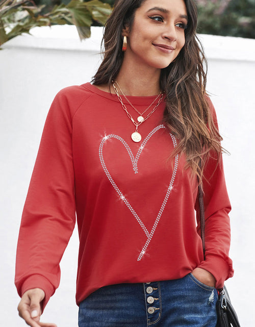 Load image into Gallery viewer, Heart Round Neck Long Sleeve Sweatshirt
