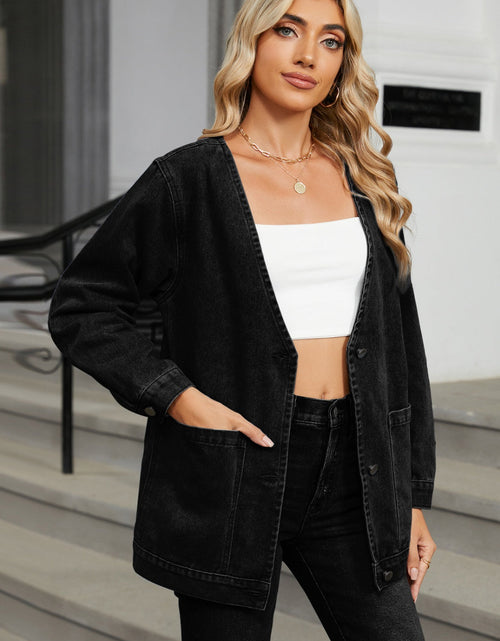 Load image into Gallery viewer, Pocketed V-Neck Button Up Denim Jacket

