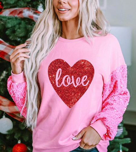 LOVE Heart Sequin Dropped Shoulder Sweatshirt