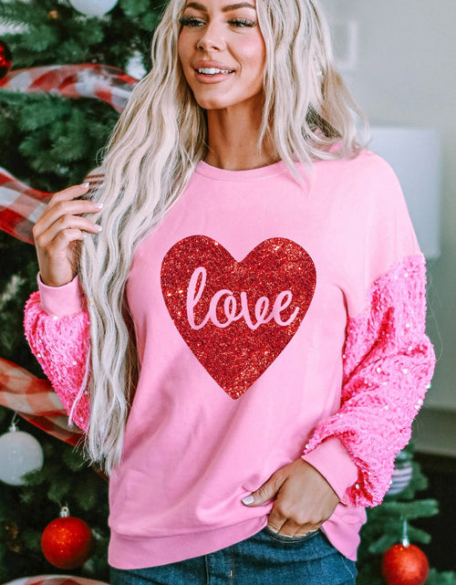 Load image into Gallery viewer, LOVE Heart Sequin Dropped Shoulder Sweatshirt
