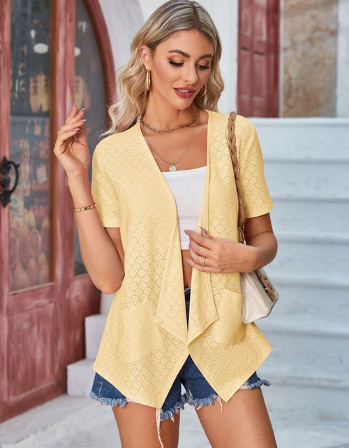Load image into Gallery viewer, Eyelet Open Front Short Sleeve Cover Up
