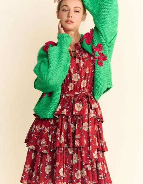 Load image into Gallery viewer, Davi &amp; Dani Floral Applique Open Front Drop Shoulder Cardigan
