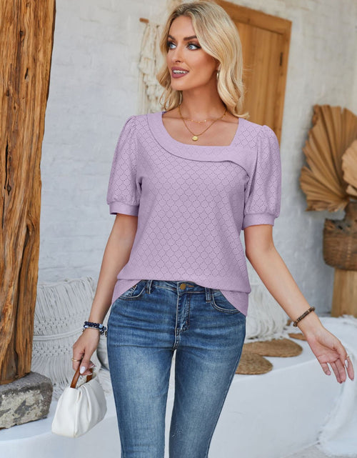 Load image into Gallery viewer, Eyelet Asymmetrical Neck Short Sleeve T-Shirt

