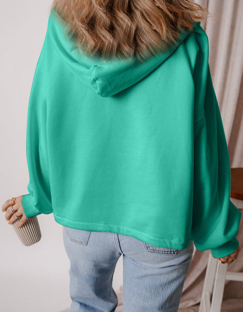Load image into Gallery viewer, Pocketed Half Zip Dropped Shoulder Hoodie
