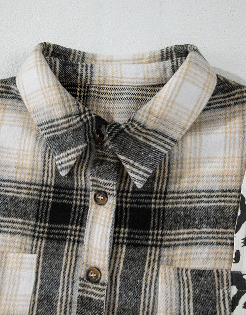 Load image into Gallery viewer, Plus Size Leopard Plaid Button Up Long Sleeve Shacket
