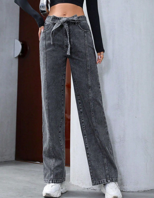 Load image into Gallery viewer, Tied Straight Leg Jeans with Pockets
