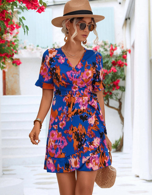 Load image into Gallery viewer, Printed Flounce Sleeve Tied Dress
