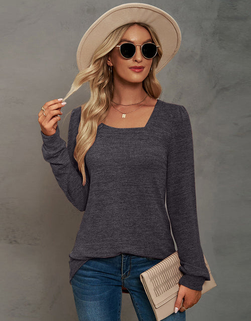 Load image into Gallery viewer, Heathered Square Neck Long Sleeve T-Shirt
