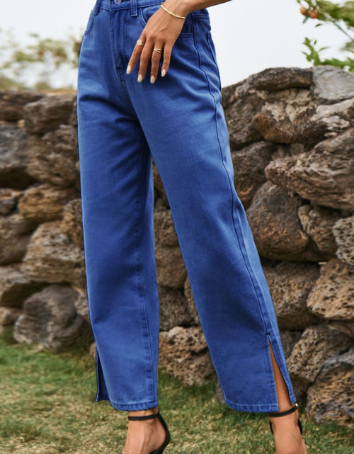 Load image into Gallery viewer, High Waist Loose Fit Ankle Slit Jeans
