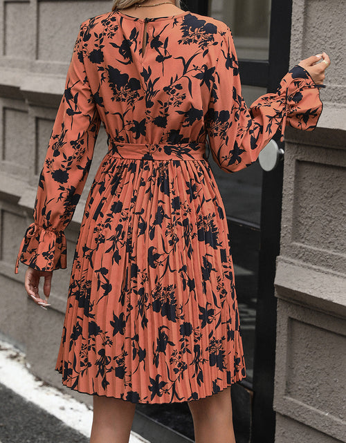 Load image into Gallery viewer, Perfee Tie-Waist Printed Pleated Mini Dress
