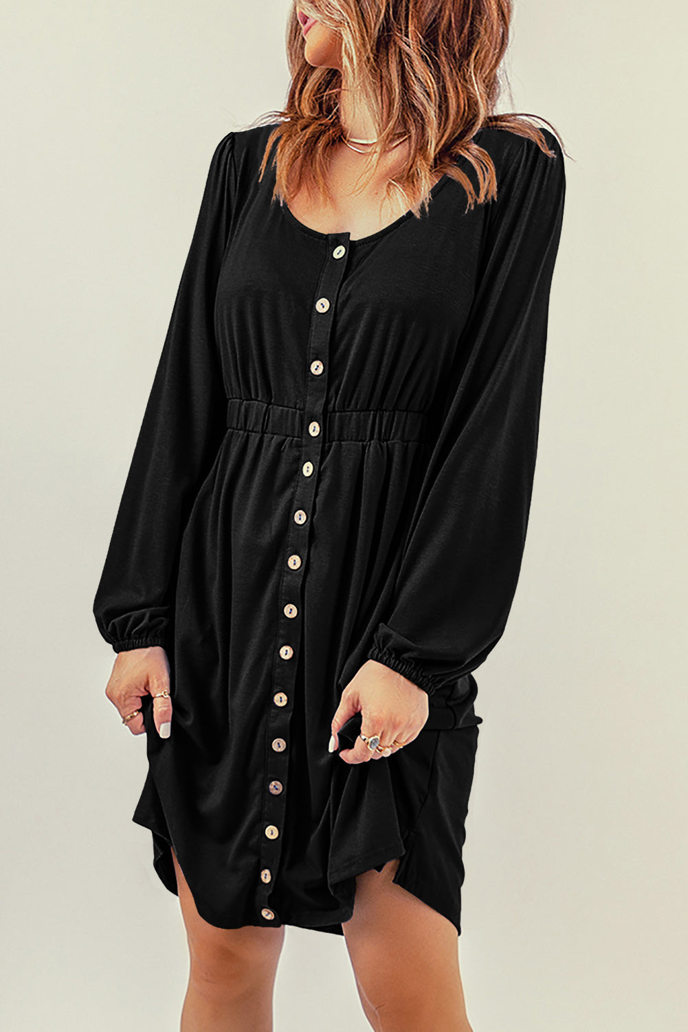 Julianna Button Up High Waist Long Sleeve Dress by Poppy Lee Lane