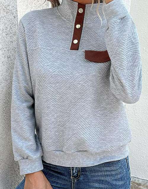 Load image into Gallery viewer, Perfee Contrast Ribbed Quarter-Snap Sweatshirt
