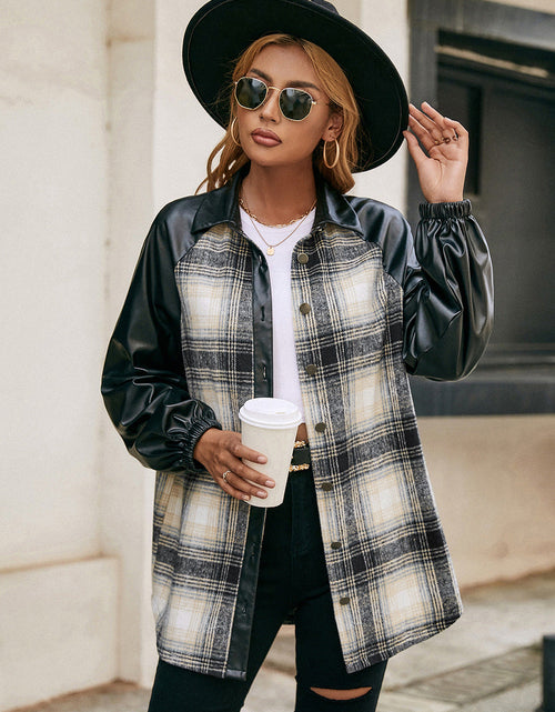 Load image into Gallery viewer, Ivy Lane Plaid Button Down Raglan Sleeve Jacket
