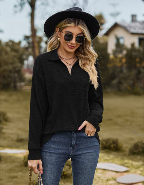 Load image into Gallery viewer, Collared Neck Cable-Knit Long Sleeve Blouse
