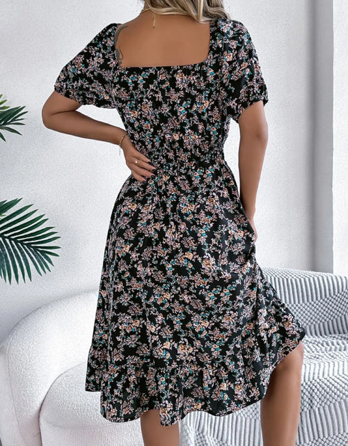 Load image into Gallery viewer, Ruffled Hem Floral Puff Sleeve Dress
