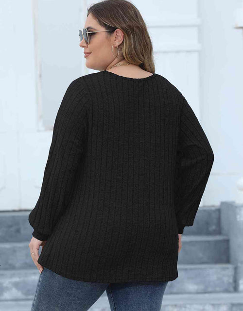 Load image into Gallery viewer, Plus Size Ribbed V-Neck Long Sleeve Top
