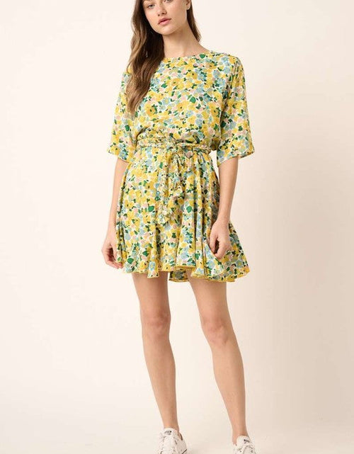 Load image into Gallery viewer, Mittoshop Floral Tie Waist Half Sleeve Mini Dress
