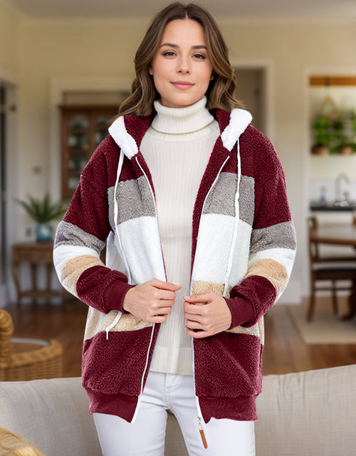 Load image into Gallery viewer, Full Size Drawstring Color Block Zip Up Hooded Outerwear
