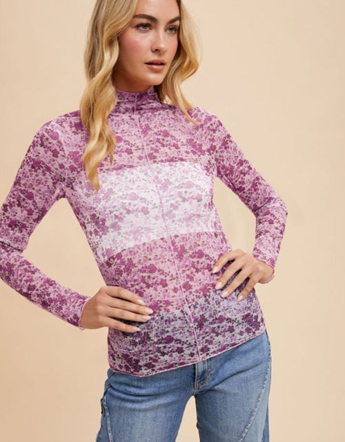 Load image into Gallery viewer, Annie Wear Floral Lettuce Hem Sheer Mesh Top
