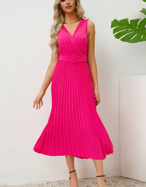 Load image into Gallery viewer, Surplice Sleeveless Midi Pleated Dress
