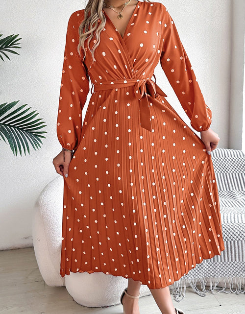 Load image into Gallery viewer, Tied Polka Dot Long Sleeve Midi Dress

