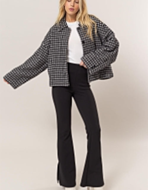 Load image into Gallery viewer, HYFVE Tweed Plaid Button Up Collared Neck Jacket
