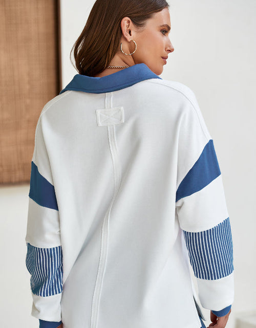 Load image into Gallery viewer, Color Block Johnny Collar Long Sleeve Sweatshirt
