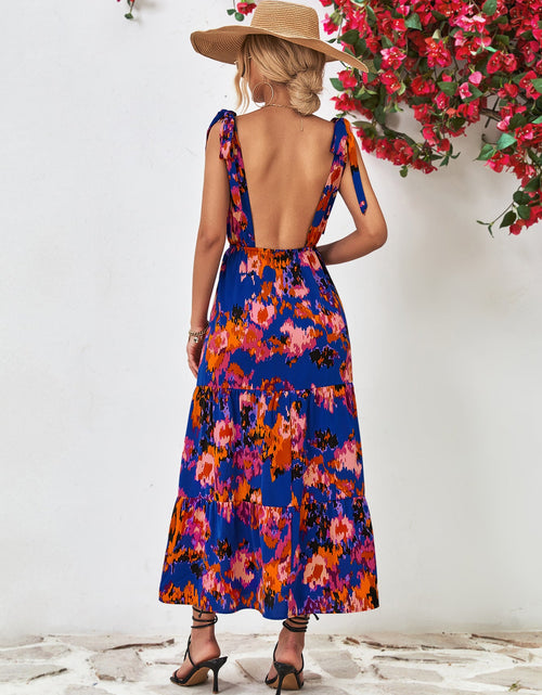 Load image into Gallery viewer, Multicolored V-Neck Backless Midi Dress

