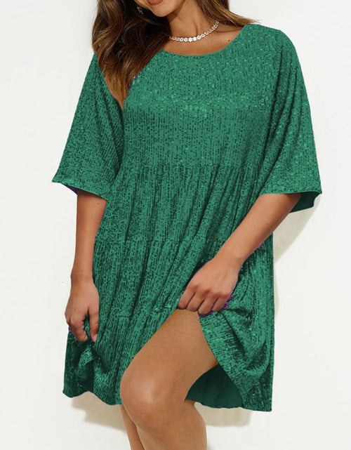 Load image into Gallery viewer, Sequin Round Neck Half Sleeve Mini Dress
