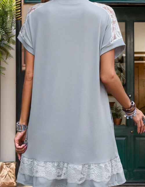 Load image into Gallery viewer, Perfee Lace Detail Round Neck Short Sleeve Dress

