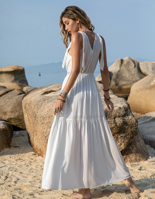 Load image into Gallery viewer, V-Neck Tie Shoulder Crochet Maxi Dress
