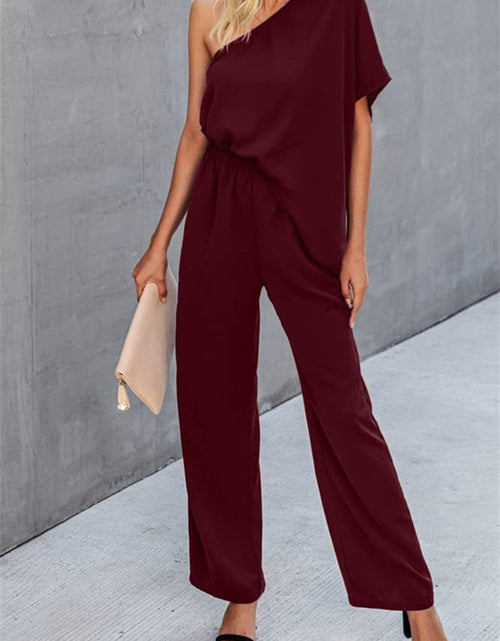 Load image into Gallery viewer, Single Shoulder Short Sleeve Jumpsuit
