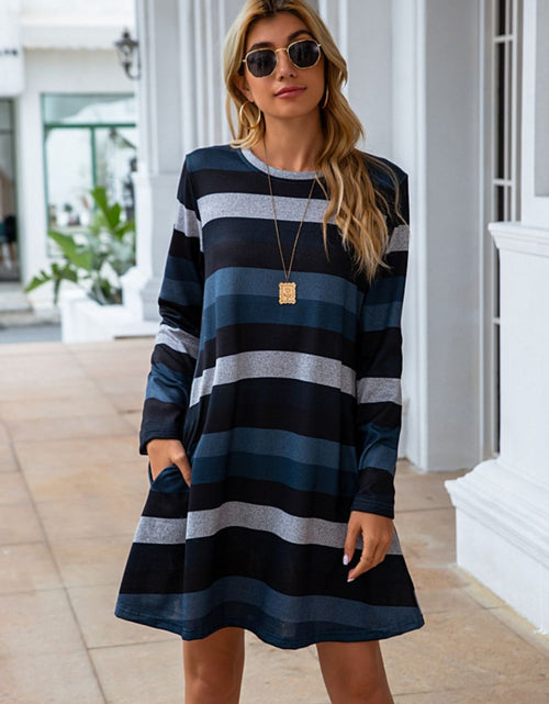 Load image into Gallery viewer, Striped Round Neck Long Sleeve Dress
