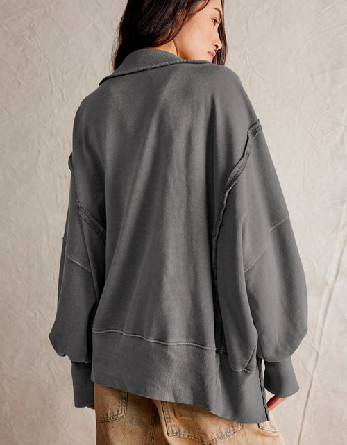 Load image into Gallery viewer, Exposed Seam Side Slit Long Sleeve Sweatshirt
