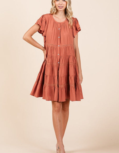 Load image into Gallery viewer, Mittoshop Lace Detail Ruffled Button Down Tiered Dress
