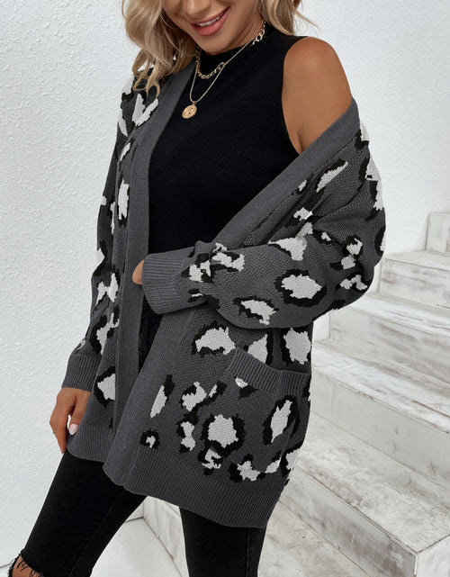 Load image into Gallery viewer, Leopard Open Front Dropped Shoulder Cardigan
