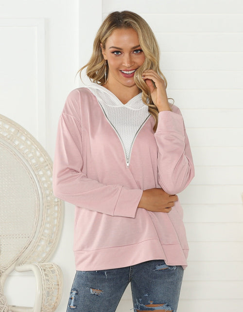 Load image into Gallery viewer, Shiny Contrast Zip Detail Hoodie

