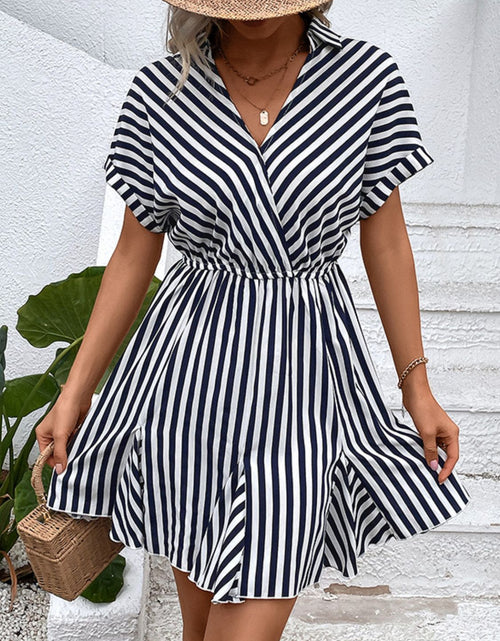 Load image into Gallery viewer, Perfee Striped Johnny Collar Mini Dress
