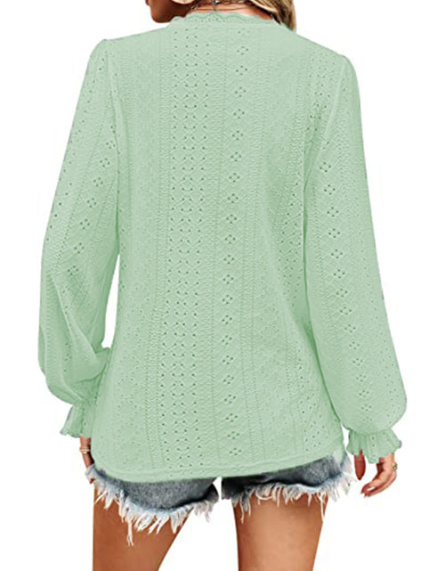 Load image into Gallery viewer, Eyelet V-Neck Flounce Sleeve Blouse
