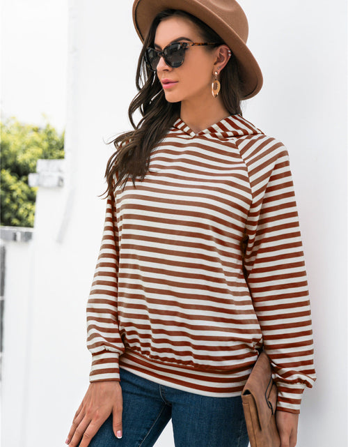 Load image into Gallery viewer, Horizontal Stripe Raglan Sleeve Hoodie

