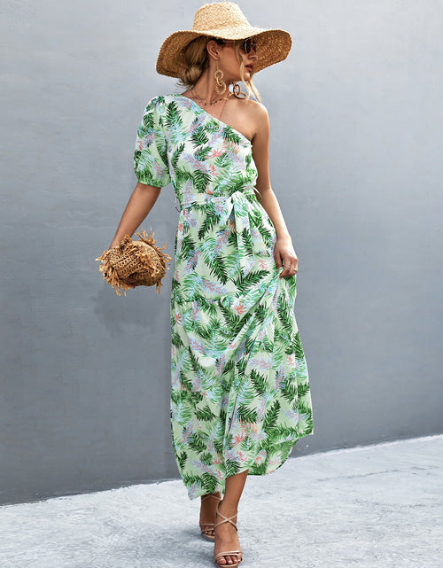 Load image into Gallery viewer, Printed Tie Waist One Shoulder Maxi Dress
