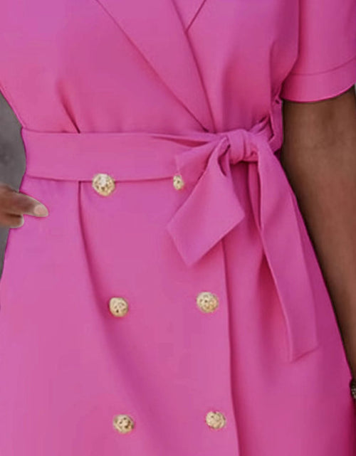 Load image into Gallery viewer, Lapel Collar Short Sleeve Tie Waist Mini Dress
